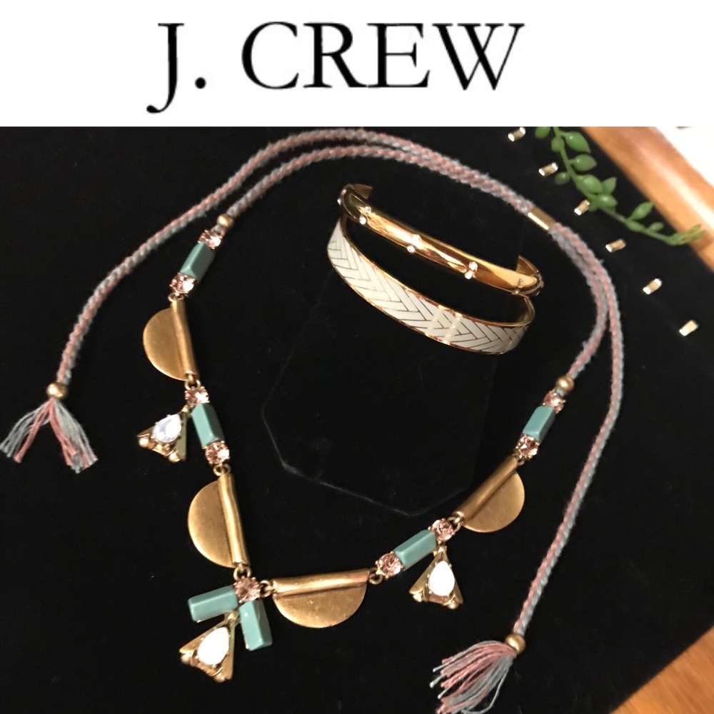 SET J.Crew Tassel & Stone Necklace + 2 Bracelets